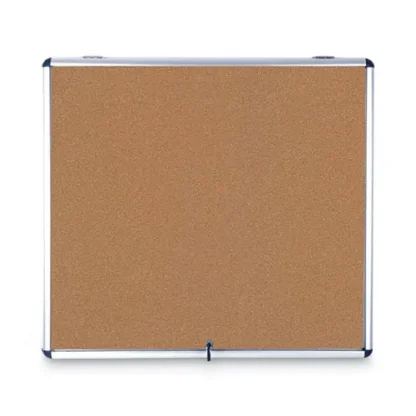 MasterVision® Slim-Line Enclosed Cork Bulletin Board with One Door, 47" x 38", Tan Surface, Satin Aluminum Frame
