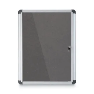 MasterVision® Slim-Line Enclosed Fabric Bulletin Board with One Door, Satin Aluminum Frame