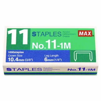 MAX No. 11 Mini Staples, 0.25" Leg, 0.38" Crown, Steel, 1,000/Box