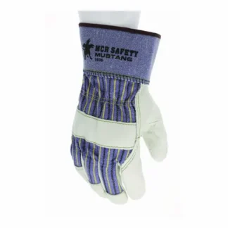MCR™ Safety Mustang Leather Palm Gloves, Blue/Cream, Large, 12 Pairs