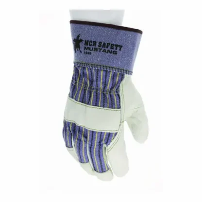 MCR™ Safety Mustang Leather Palm Gloves, Blue/Cream, Large, 12 Pairs
