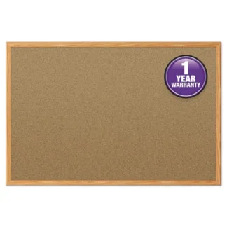 Mead® Economy Cork Board with Oak Frame, 48" x 36", Tan Surface, Oak Finished Fiberboard (MDF) Frame