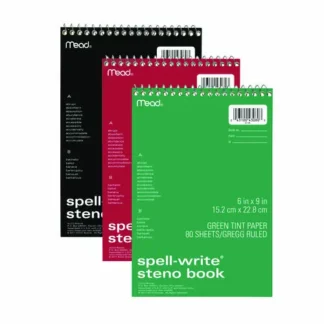 Mead® Spell-Write Wirebound Steno Pad, Gregg Rule, Assorted Colors, 6" x 9", 80 Sheets