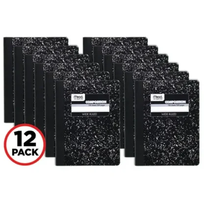 Mead® Square Deal Composition Book, 3-Subject, Wide/Legal Rule, Black Cover, 100 Sheets, 9.75" x 7.5", 12/Pack