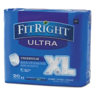 Medline FitRight Ultra Protective Underwear, X-Large, 56" to 68" Waist, 20/Pack, 4 Packs/Carton