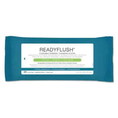 Medline ReadyFlush Biodegradable Flushable Wipes, 8" x 12", White, 24/Pack, 24 Packs/Carton