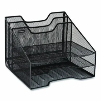 Mind Reader Metal Mesh Vertical File Holder Paper Tray Desktop Organizer, 2-Tier, 5-Compartment, Black