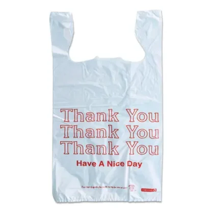 Monarch® Plastic "Thank You - Have a Nice Day" Shopping Bags, Cut-Out Handles, White/Red, 250/Box