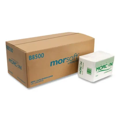 Morcon Tissue Morsoft Beverage Napkins, White, 9" x 9", 500 Napkins/Pack, 8 Packs/Carton