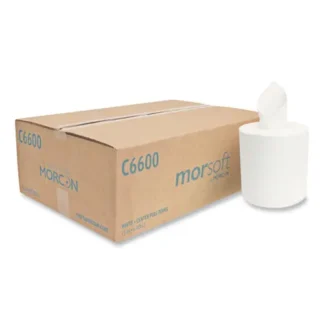 Morcon Tissue Morsoft Center-Pull Roll Towels, 2-Ply, White, 600 Sheets/Roll, 6 Rolls/Carton