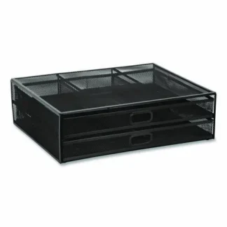 MOUNT-IT! Metal Mesh Monitor Stand with Storage Drawers, Black, Supports 30 lb, For Monitors up to 32"