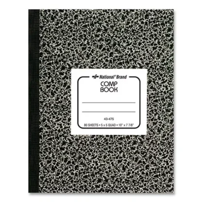 National® Composition Book, Quadrille Rule (5 sq/in), Black Marble Cover, 80 Sheets, 10 x 7.88 Inches
