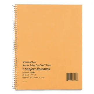 National® Single-Subject Wirebound Notebooks, Narrow Rule, Brown Board Cover, 80 Sheets, 10" x 8", Eye-Ease Green