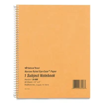 National® Single-Subject Wirebound Notebooks, Narrow Rule, Brown Board Cover, 80 Sheets, 10" x 8", Eye-Ease Green