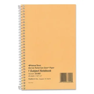 National® Single-Subject Wirebound Notebooks, Narrow Rule, Brown Board Cover, (80) Eye-Ease Green Sheets, 7.75" x 5"