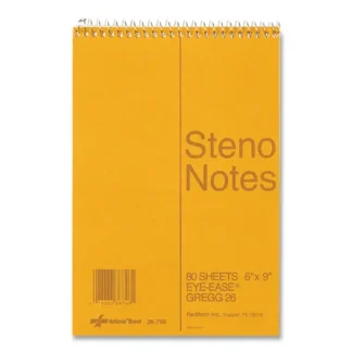 National® Standard Spiral Steno Pad, Gregg Rule, Brown Cover, 80 Eye-Ease Green Sheets, 6 x 9"