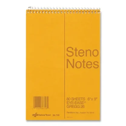 National® Standard Spiral Steno Pad, Gregg Rule, Brown Cover, 80 Eye-Ease Green Sheets, 6 x 9"