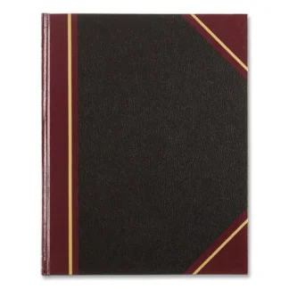 National® Texthide Eye-Ease Record Book, 300 Sheets, 10.38 x 8.38, Black/Burgundy/Gold