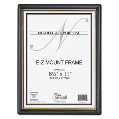 NuDell™ EZ Mount Document Frame with Trim Accent and Plastic Face, Black/Gold, 8.5 x 11 Insert