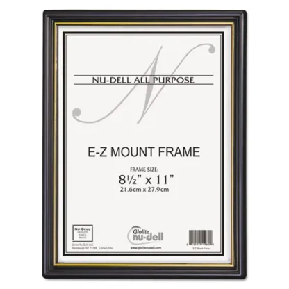 NuDell™ EZ Mount Document Frame with Trim Accent and Plastic Face, Black/Gold, 18/Carton