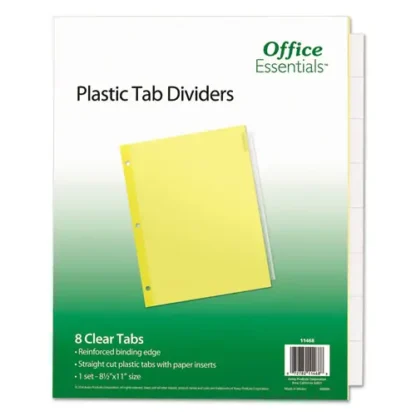 Office Essentials™ Plastic Insertable Dividers, 8-Tab, 11 x 8.5, Clear Tabs, 1 Set