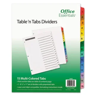 Office Essentials™ Table 'n Tabs Dividers, 15-Tab, 1 to 15, 11 x 8.5, White, Assorted Tabs, 1 Set