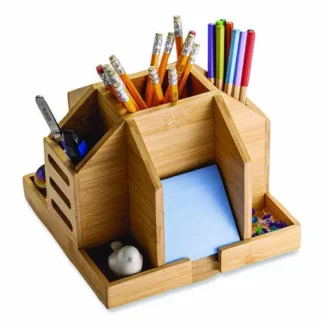 Officemate Bamboo Rotary Organizer, Brown, 9 Compartments