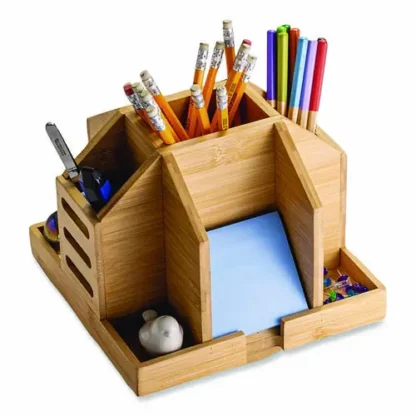 Officemate Bamboo Rotary Organizer, Brown, 9 Compartments