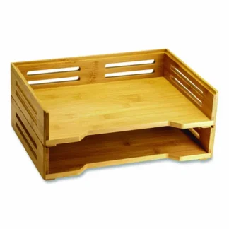 Officemate Bamboo Stackable Desktop Document Trays, 2 Sections, Letter Size, Brown, 2/Pack