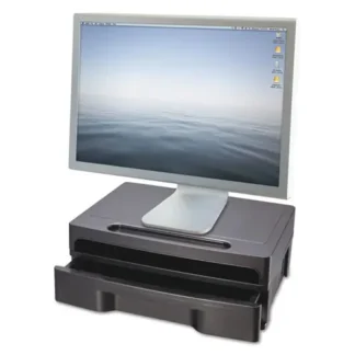 Officemate Monitor Stand with Drawer, Black, Supports 40 lbs
