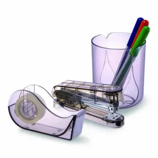 Officemate Recycled Plastic Three-Piece Desk Set, Translucent Ash