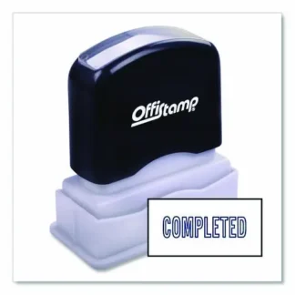 Offistamp® Pre-Inked Message Stamp, COMPLETED, 1.63" x 0.38", Blue Ink