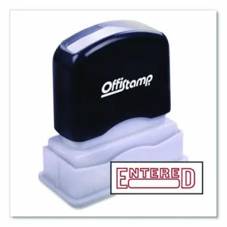 Offistamp® Pre-Inked Message Stamp with Blank Date Box, ENTERED, Red Ink, 1.63" x 0.38"