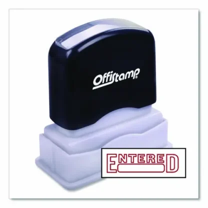 Offistamp® Pre-Inked Message Stamp with Blank Date Box, ENTERED, Red Ink, 1.63" x 0.38"