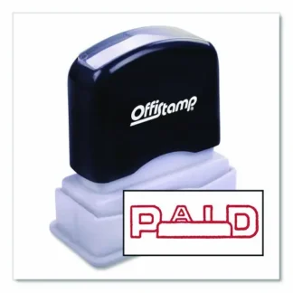 Offistamp® Pre-Inked Message Stamp, PAID with Blank Date Box, Red Ink