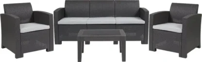 Outdoor Furniture Set – Faux Rattan – 4pc – Dark Gray