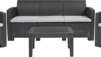 Outdoor Furniture Set – Faux Rattan – 4pc – Dark Gray