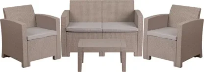 Outdoor Furniture Set – Faux Rattan – 4pc – Light Gray
