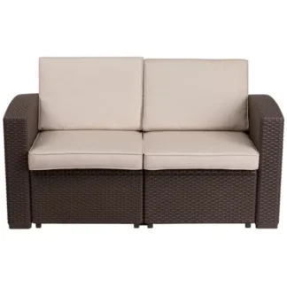 Outdoor Loveseat – Faux Rattan – Chocolate Brown