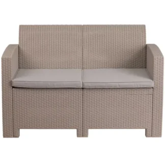 Outdoor Loveseat – Faux Rattan – Light Gray