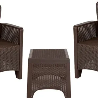 Outdoor Seating Set with Table – Faux Rattan – Chocolate Brown