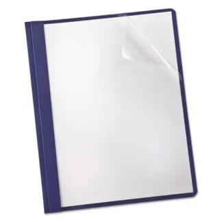 Oxford™ Clear Front Linen Report Cover, Three-Prong Fastener, 0.5" Capacity, 8.5 x 11, Clear/Navy, 25/Box