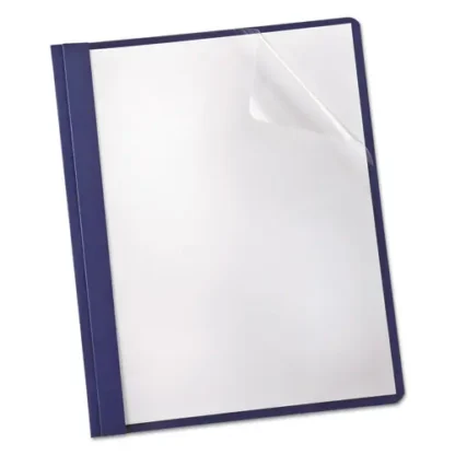 Oxford™ Clear Front Linen Report Cover, Three-Prong Fastener, 0.5" Capacity, 8.5 x 11, Clear/Navy, 25/Box