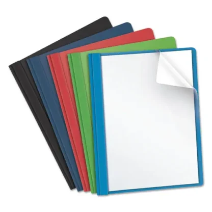 Oxford™ Clear Front Standard Grade Report Cover, Three-Prong Fastener, 0.5" Capacity, 8.5 x 11, Clear/Assorted, 25/Box