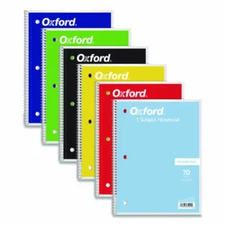 Oxford™ Coil-Lock Wirebound Notebook, 3-Hole Punch, Medium/College Rule, 70 Sheets, 10.5" x 8", Assorted Colors