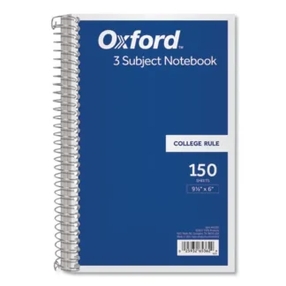 Oxford™ Coil-Lock Wirebound Notebook, 3-Subject, College Ruled, 150 Sheets, 9.5" x 6", Assorted Colors
