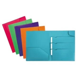 Oxford™ Divide It Up Four-Pocket Poly Folder, 110-Sheet Capacity, 11 x 8.5, Assorted Colors