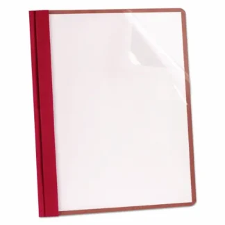 Oxford™ Earthwise by Oxford 100% Recycled Clear Front Report Covers, 3-Prong Fastener, 0.5" Capacity, 8.5 x 11, Clear/Red, 25/Box