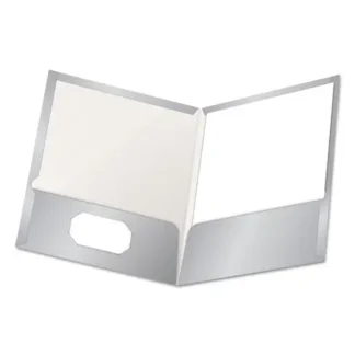 Oxford™ High Gloss Laminated Paperboard Folder, 100-Sheet Capacity, 11 x 8.5, Gray, 25/Box