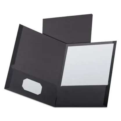 Oxford™ Linen Finish Twin Pocket Folders, Black, 25/Box